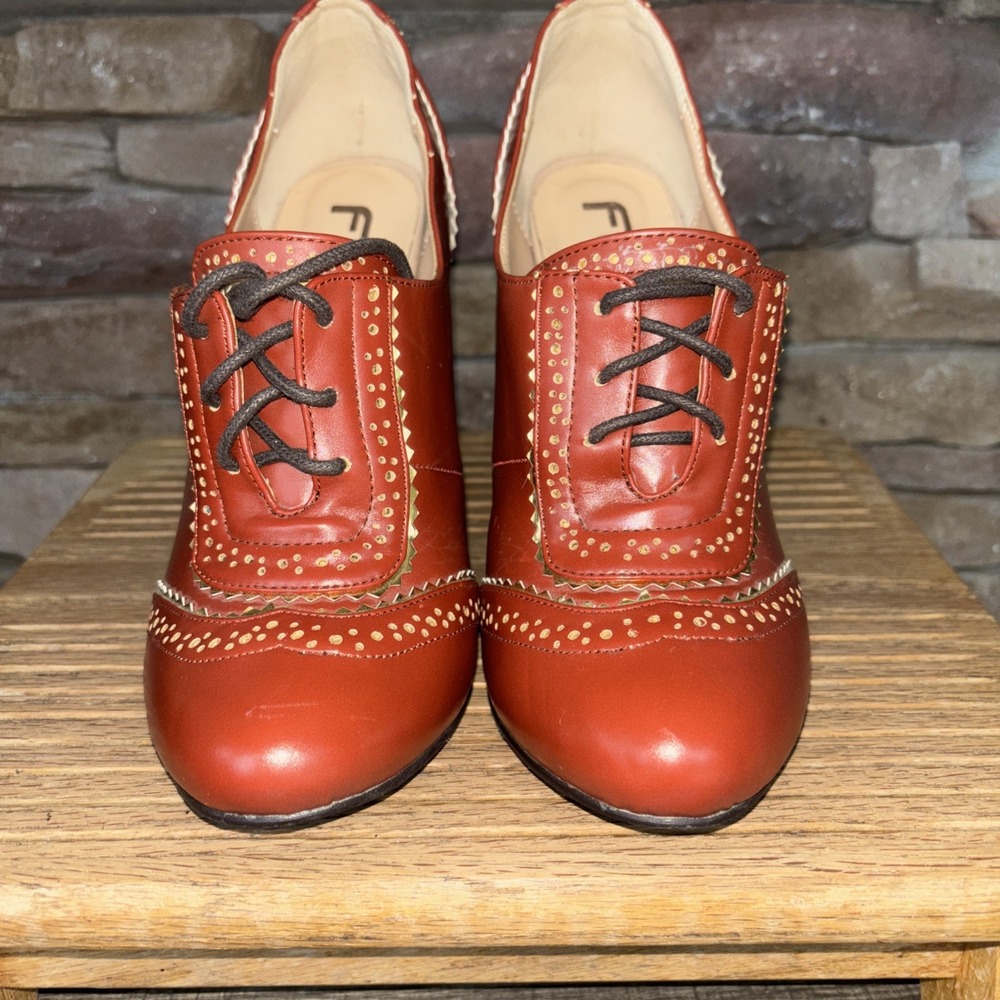 F5J Womens High Heeled Court Brownish Orange Shoes Size 6.5